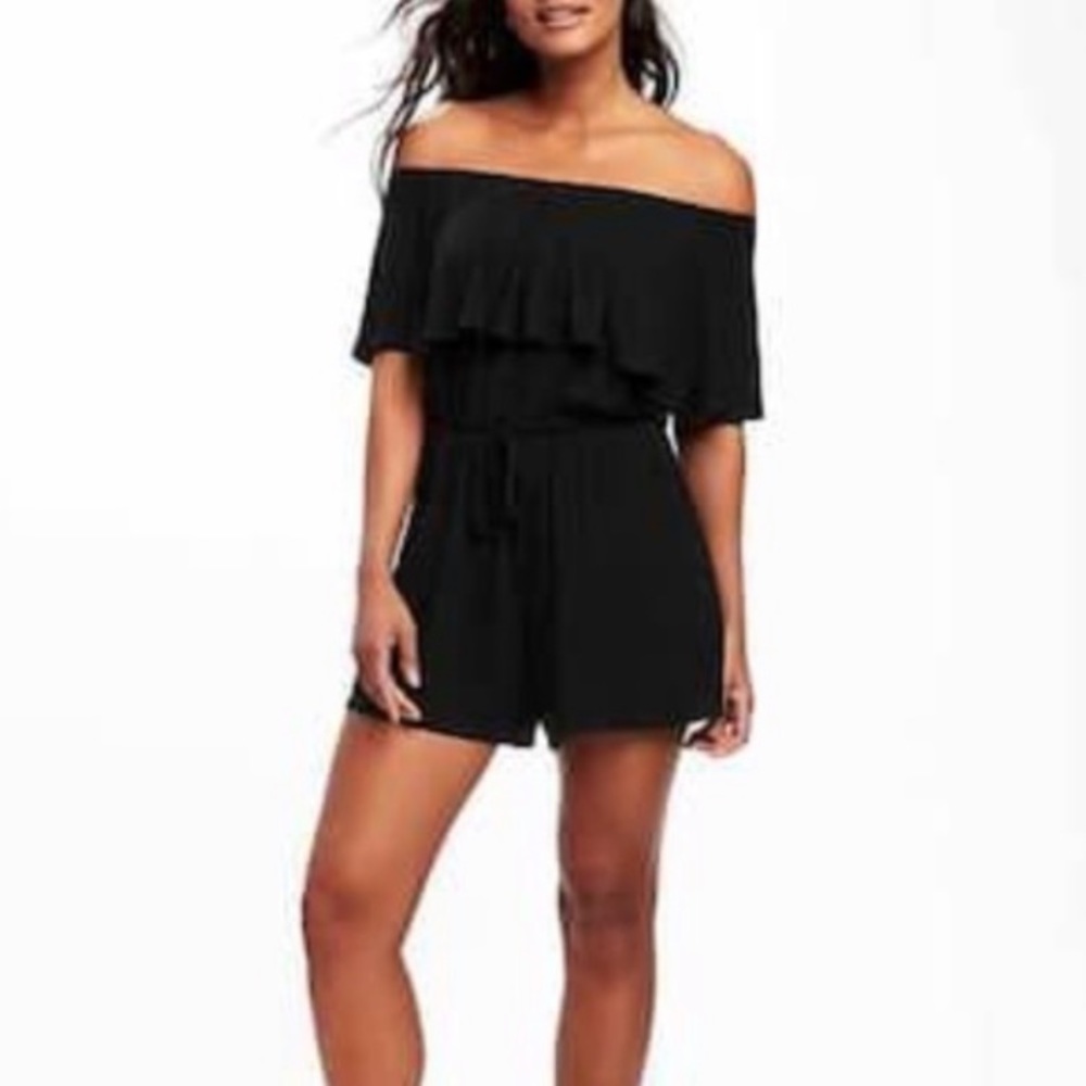 Old Navy Black Ruffle Off the Shoulder Romper